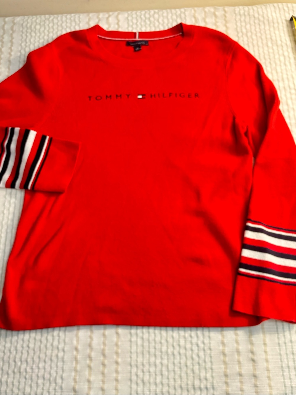 Tommy Hilfiger logo Crewneck Sweater with Striped Cuffs